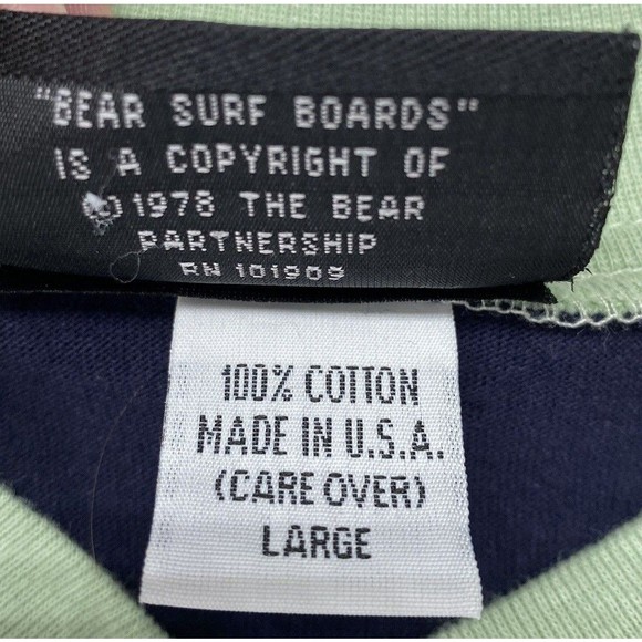 Bear Surfboards Logo T-Shirt Dark Blue Surf Shirt Retro V Neck Vintage Large - Picture 7 of 7